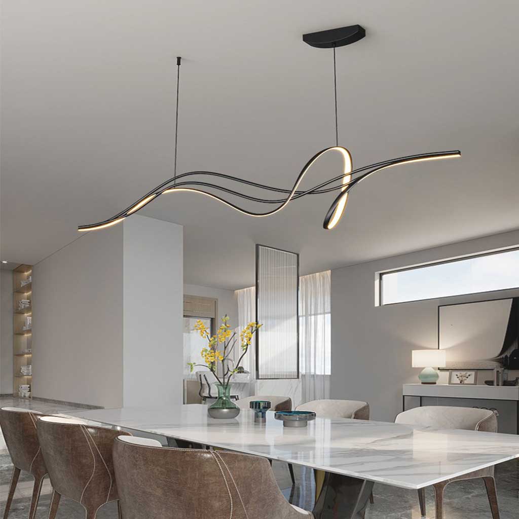 Chandelier Curved Wave LED Black Dining Table