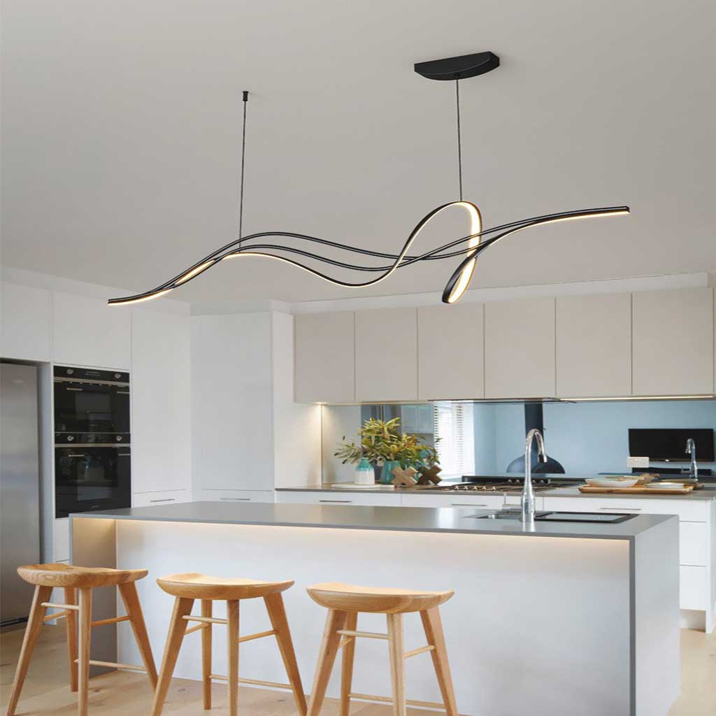 Chandelier Curved Wave LED Black Kitchen Island
