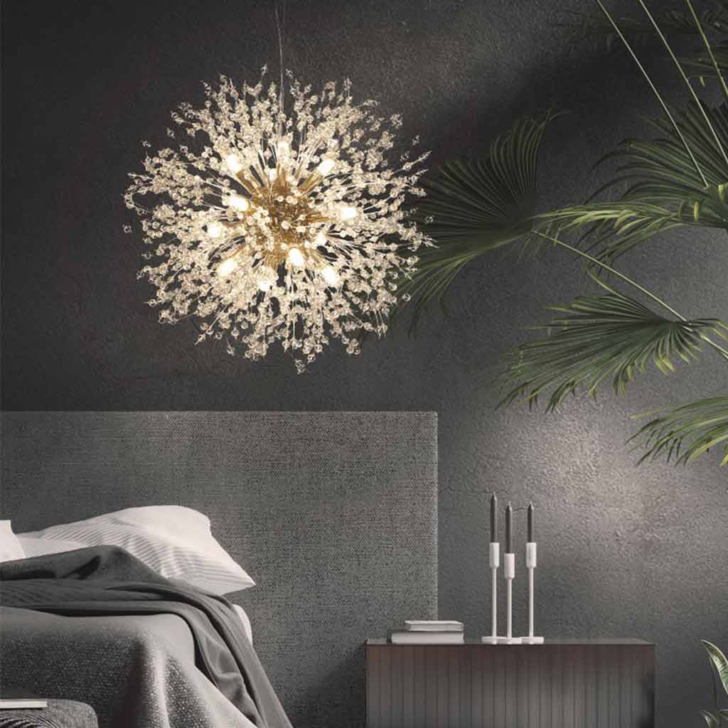 Chandelier Dandelion Crystal Round Gold Bedroom