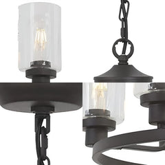 Chandelier Farmhouse Industrial Iron 6 Light Glass Cup Black Detail