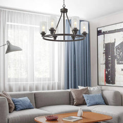 Chandelier Farmhouse Industrial Iron 6 Light Glass Cup Black Living Room