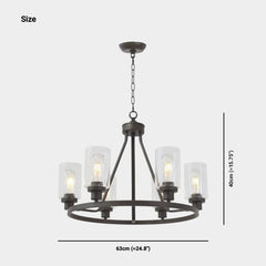 Chandelier Farmhouse Industrial Iron 6 Light Glass Cup Black Size