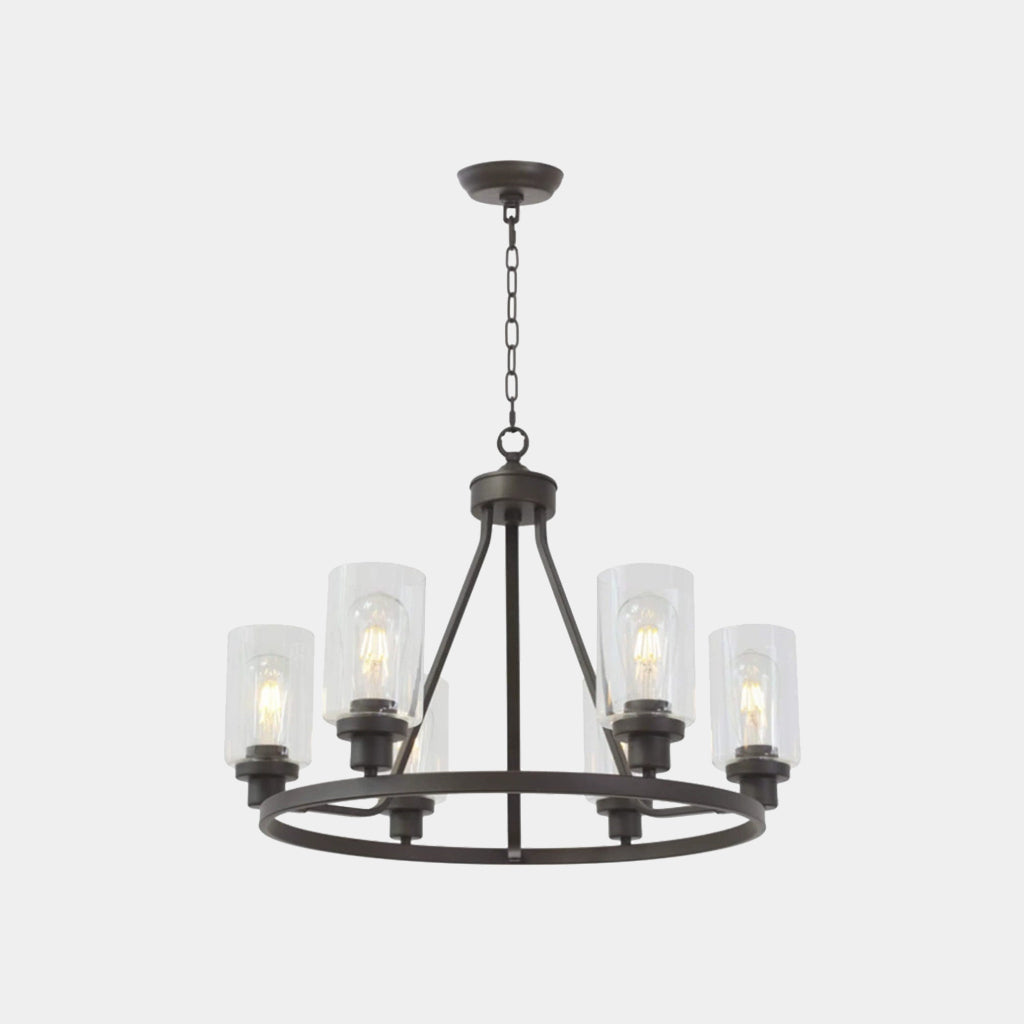 Chandelier Farmhouse Industrial Iron 6 Light Glass Cup Black