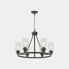 Chandelier Farmhouse Industrial Iron 6 Light Glass Cup Black