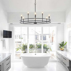 Chandelier Farmhouse Industrial Large Iron Ring Candle Black Bathroom