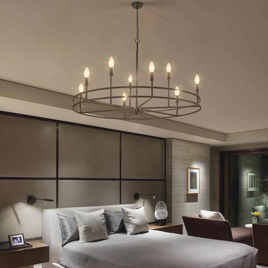 Chandelier Farmhouse Industrial Large Iron Ring Candle Black Bedroom