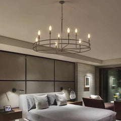 Chandelier Farmhouse Industrial Large Iron Ring Candle Black Bedroom
