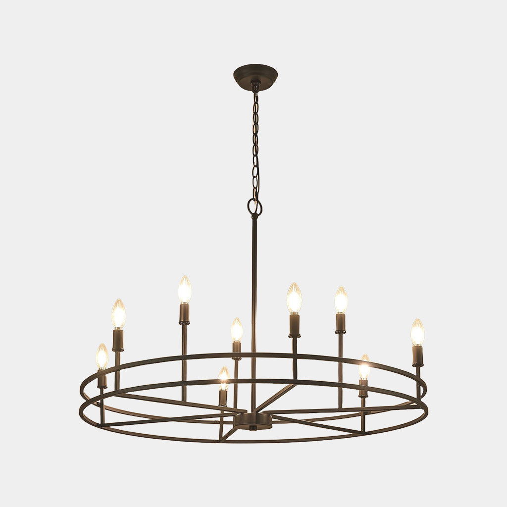 Chandelier Farmhouse Industrial Large Iron Ring Candle Black