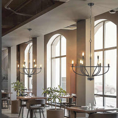 Chandelier Farmhouse Rustic Circular Branch Candle Black Dining Room