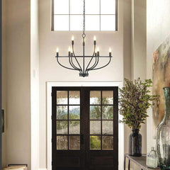 Chandelier Farmhouse Rustic Circular Branch Candle Black Entryway