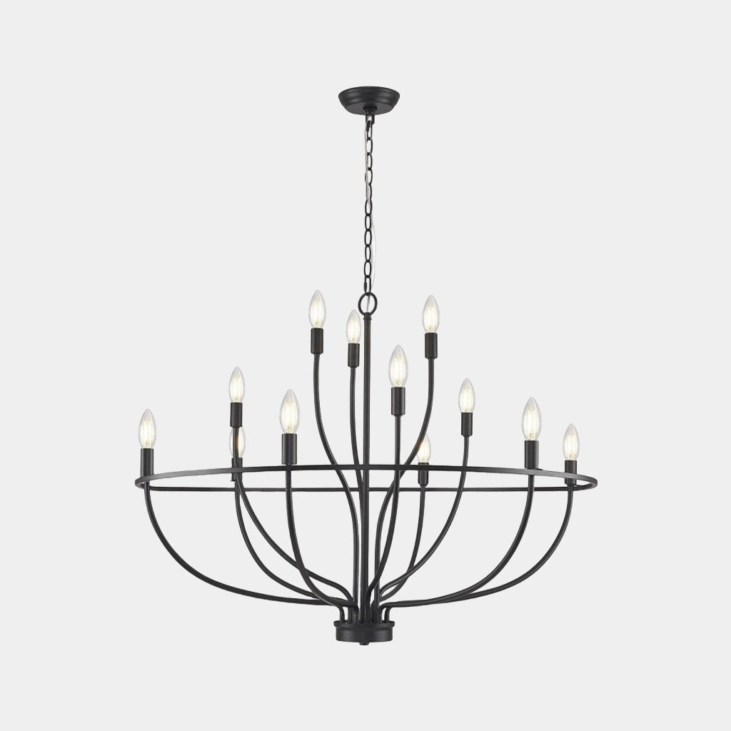Chandelier Farmhouse Rustic Circular Branch Candle Black