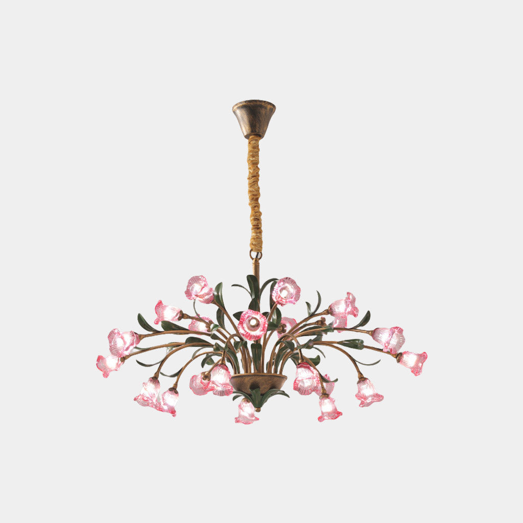Chandelier French Branch Glass Flower Pink