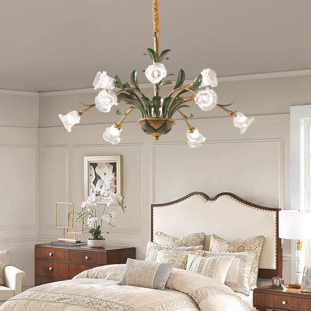 Chandelier French Branch Glass Flower with Leaves Bedroom