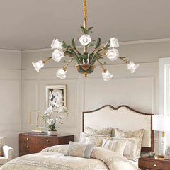 Chandelier French Branch Glass Flower with Leaves Bedroom