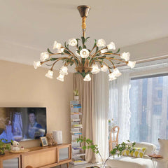 Chandelier French Branch Glass Flower with Leaves Living Room