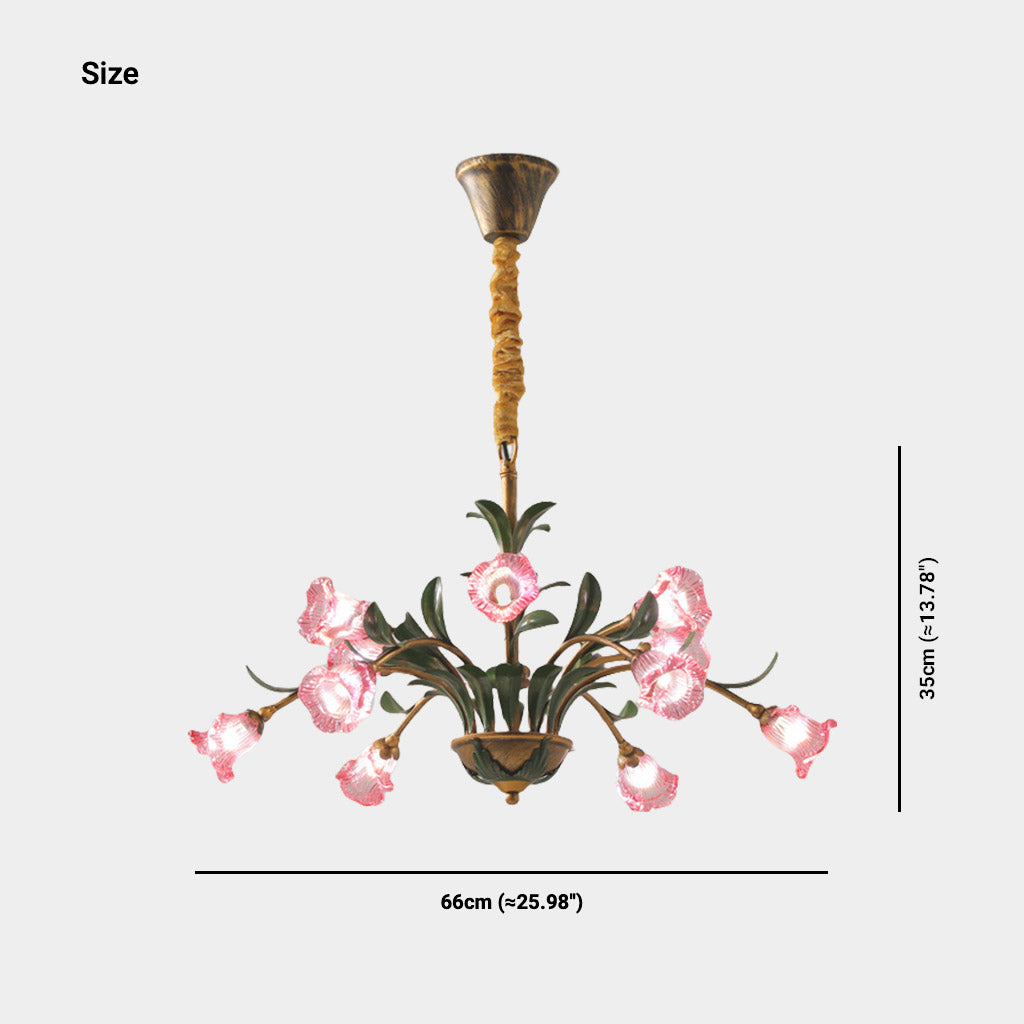 Chandelier French Branch Glass Flower with Leaves Size