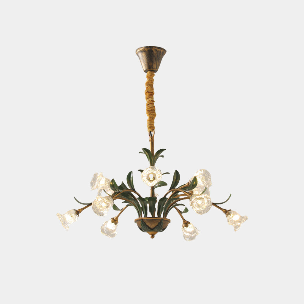 Chandelier French Branch Glass Flower with Leaves Transparent