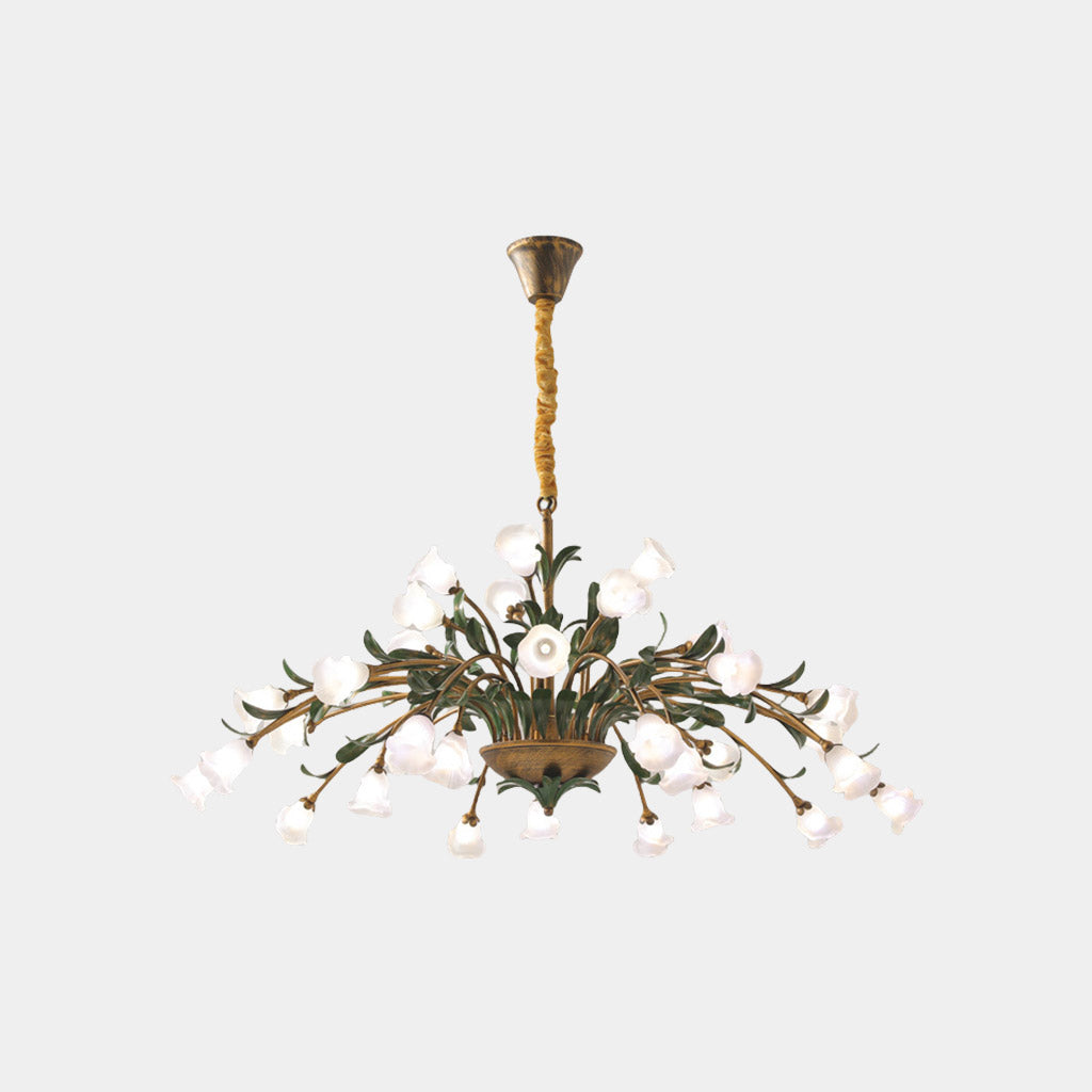 Chandelier French Branch Glass Flower with Leaves White