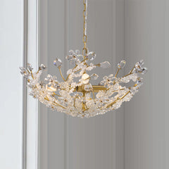 Chandelier French Brass Crystal Flower Cluster Corner