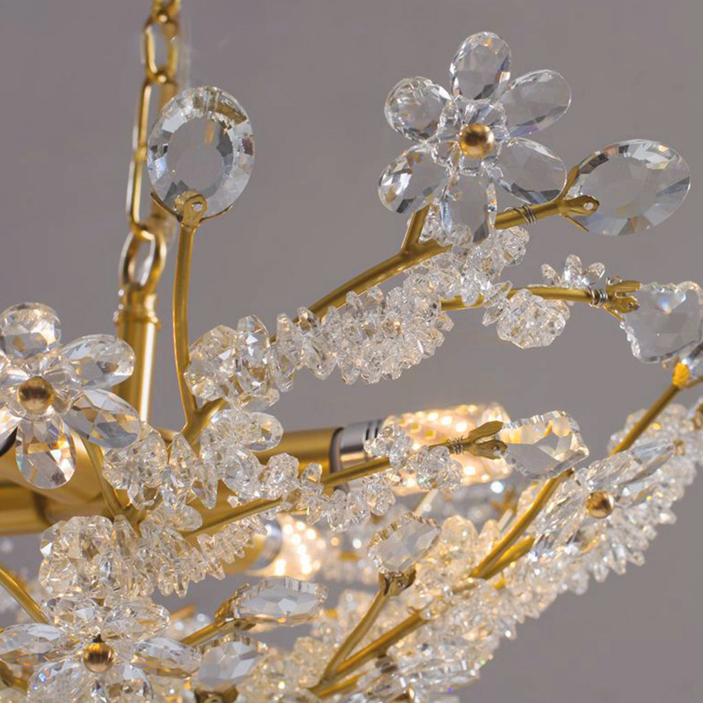 Chandelier French Brass Crystal Flower Cluster Detail