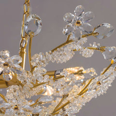 Chandelier French Brass Crystal Flower Cluster Detail
