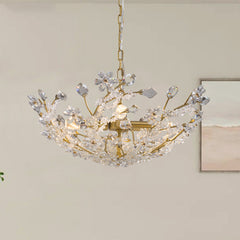 Chandelier French Brass Crystal Flower Cluster Room