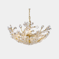Chandelier French Brass Crystal Flower Cluster
