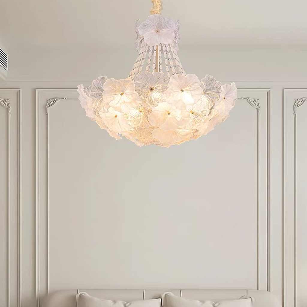 Chandelier French Cluster Glass Flower Petal Bedroom