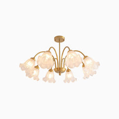 Chandelier French Glass Lily Flower Gold Branch 8 Lights
