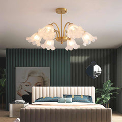 Chandelier French Glass Lily Flower Gold Branch Bedroom