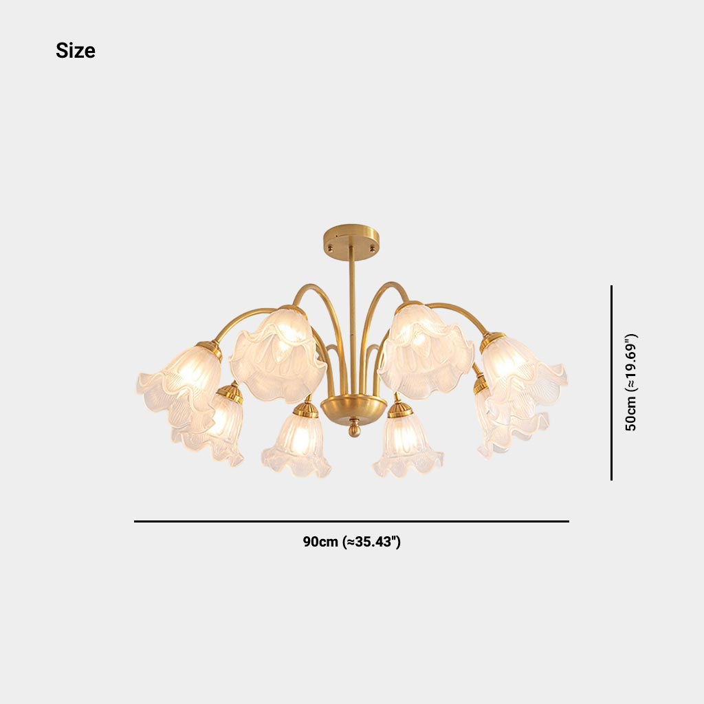 Chandelier French Glass Lily Flower Gold Branch Size