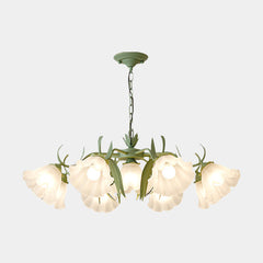 Chandelier French Metal Glass Lily of the Valley Flower Green