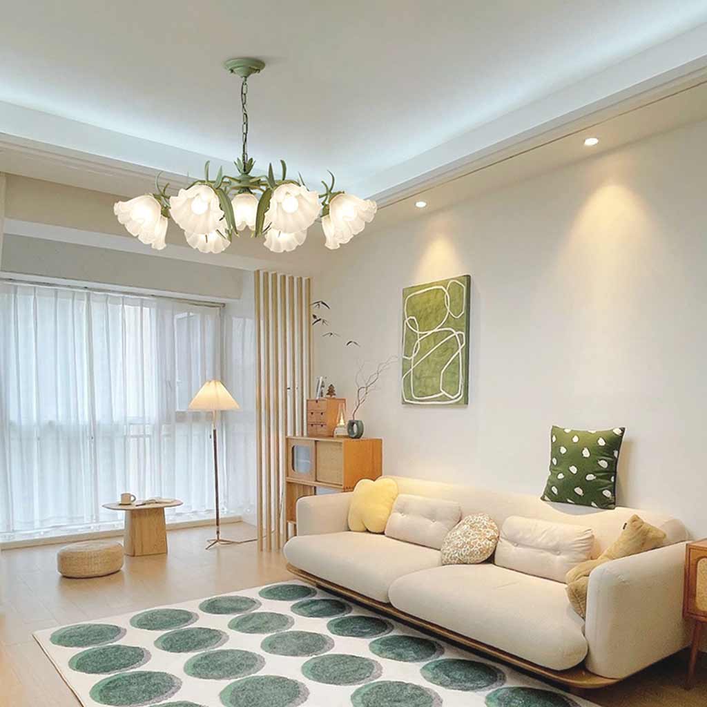 Chandelier French Metal Glass Lily of the Valley Flower Living Room