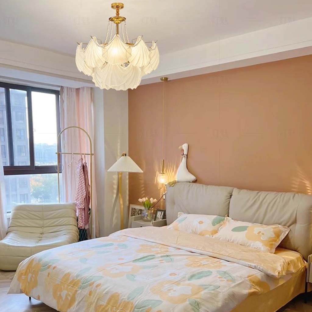 Chandelier French Romantic Tiered Glass Scallop Shell Bedroom