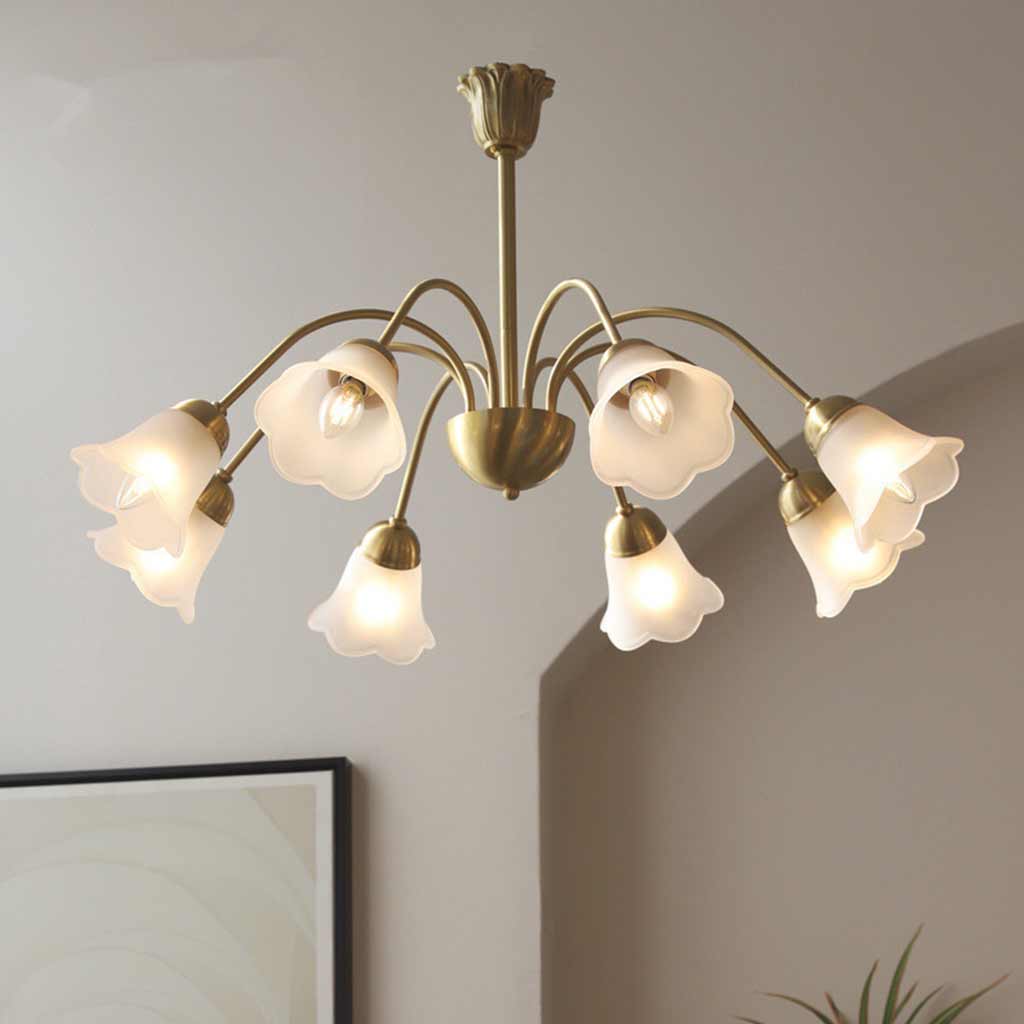 Chandelier French Vintage Brass Glass Flower Corner