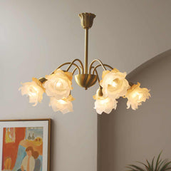 Chandelier French Vintage Brass Glass Flower Living Room