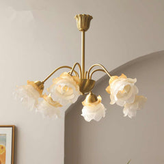 Chandelier French Vintage Brass Glass Flower Room