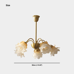 Chandelier French Vintage Brass Glass Flower Size