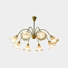 Chandelier French Vintage Brass Glass Flower