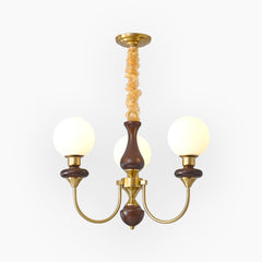 Chandelier French Wood Glass Ball 3 Heads Gold