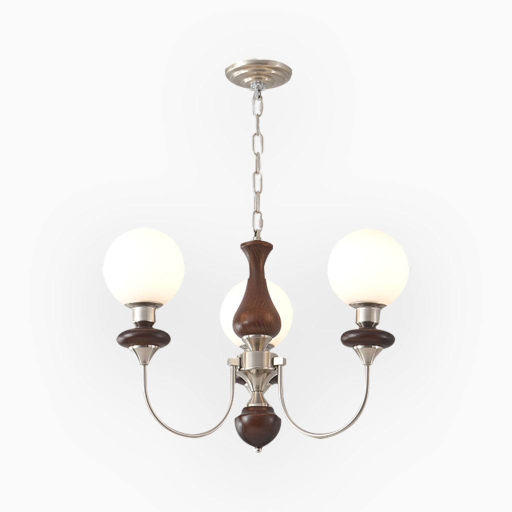 Chandelier French Wood Glass Ball 3 Heads