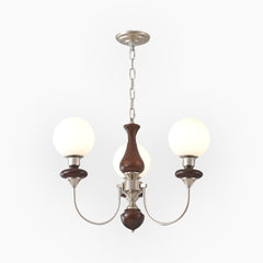 Chandelier French Wood Glass Ball 3 Heads