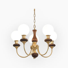 Chandelier French Wood Glass Ball 5 Heads Gold