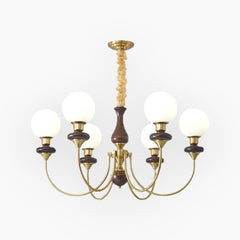 Chandelier French Wood Glass Ball 6 Heads Gold