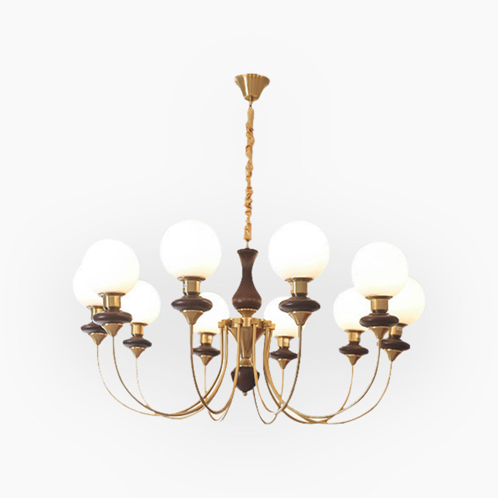 Chandelier French Wood Glass Ball 8 Heads Gold