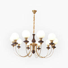 Chandelier French Wood Glass Ball 8 Heads Gold