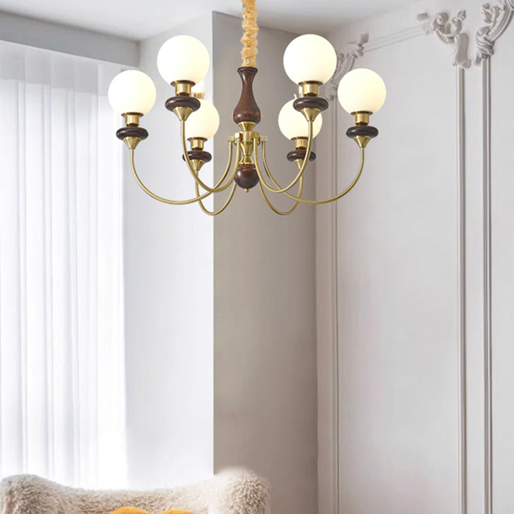 Chandelier French Wood Glass Ball Sitting Room