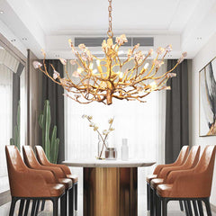 Chandelier Gemstone Brass Tree Branch Dining Room