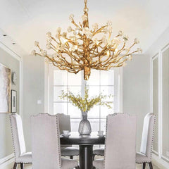 Chandelier Gemstone Brass Tree Branch Dining Table