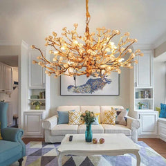 Chandelier Gemstone Brass Tree Branch Living Room
